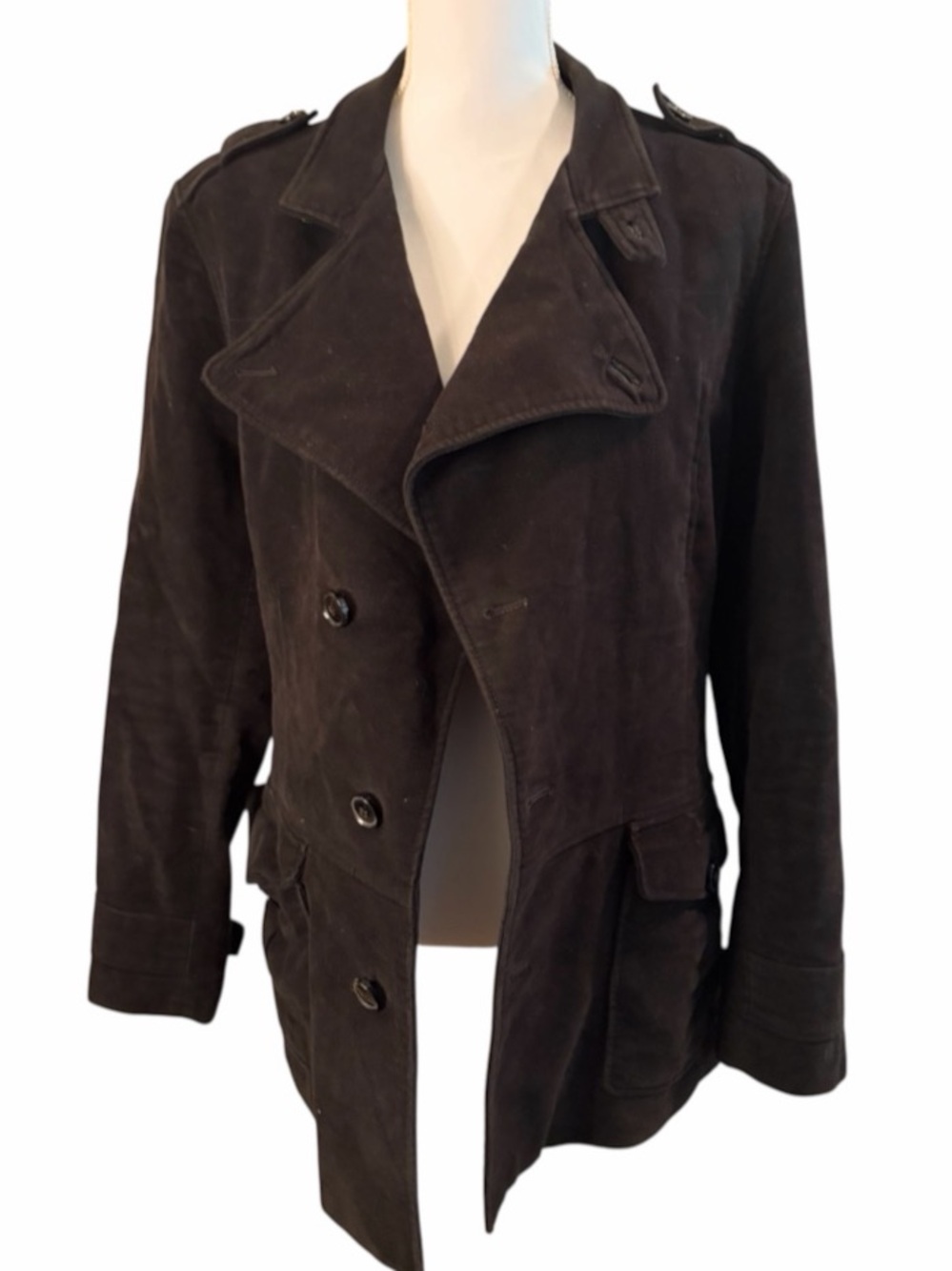 Ben Sherman Men’s Medium Black Military Trench Jacket Double Breasted Mod